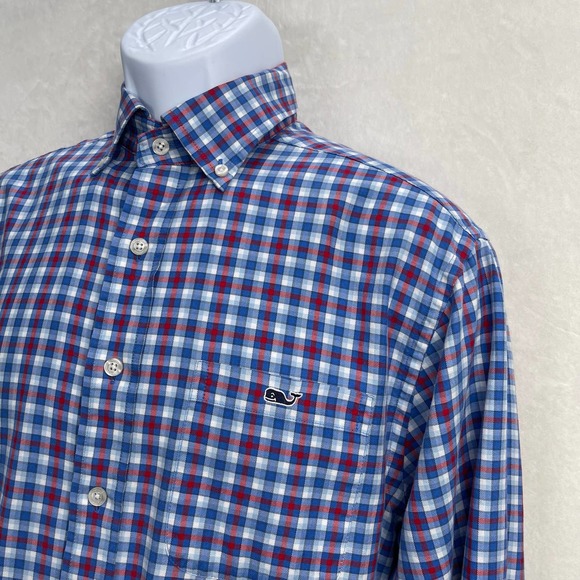 Vineyard‎ Vines Slim Fit Tucker Button Up Shirt Red, White, & Blue Plaid Small - Picture 2 of 14